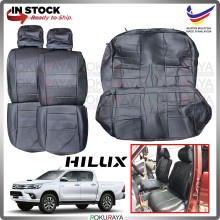 [ARMREST] Toyota Hilux Revo 2016 RED LINE Stitching Original Fitting Thick Leather Cowhide PU Car Cushion Seat Cover