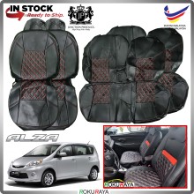 [VIP] Perodua Alza Old 2009-2013 RED LINE Stitching Original Fitting Thick Leather Cowhide PU Car Cushion Seat Cover